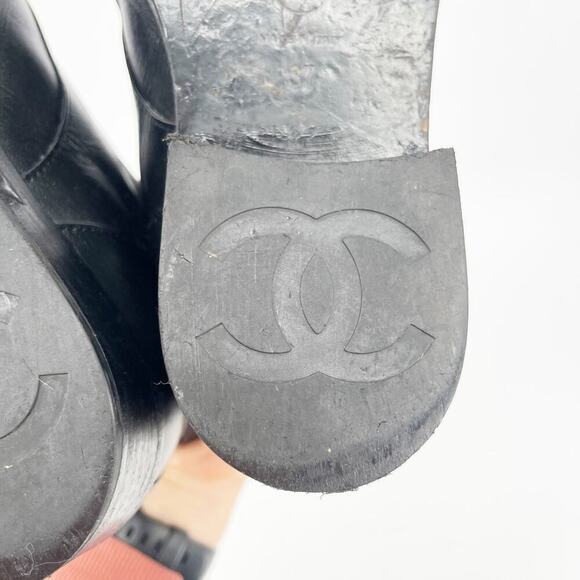 Chanel 2020 Interlocking CC Logo Black Glitter Patent Cap Toe Combat Boot EU 37 - Picture 13 of 16